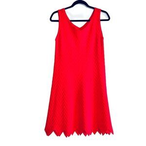 Red Chevron Knit Sleeveless V-Neck Midi Shift Dress